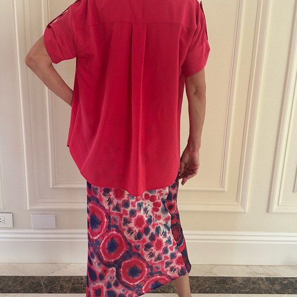 Karl Lagerfeld Hot Pink Button-Up Utility Blouse | Pocket Shirt - Picture 11 of 11